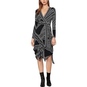 Women striped asymmeteric wrap dress. BCBGMAXAZRIA